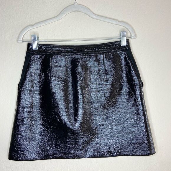 Theory Berdin Mini Black Skirt Patent Leather Zip Lambskin Size 4 - Picture 10 of 13